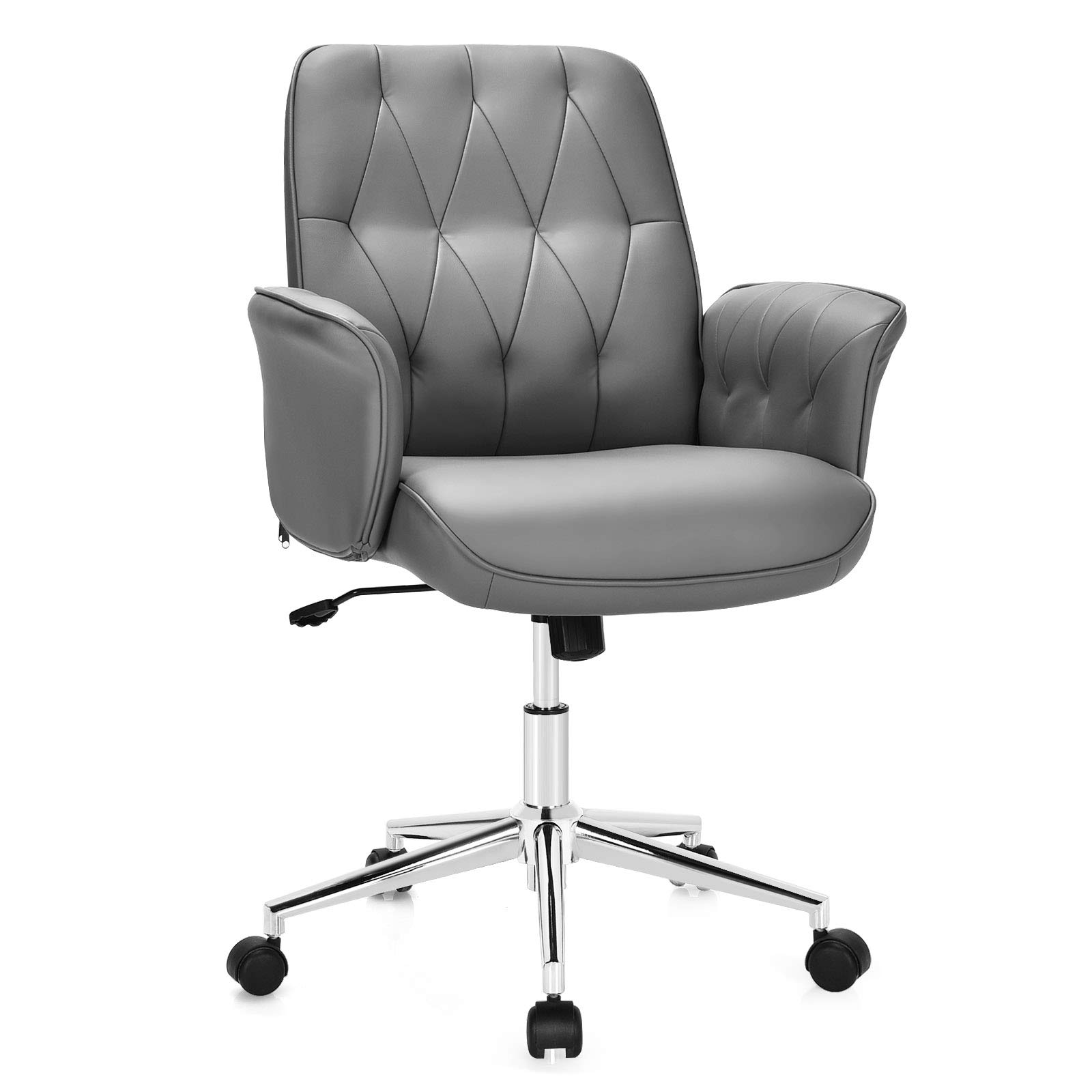 Giantex Modern Office Desk Chair - Adjustable PU Leather Swivel Armchair with Wheels, Mid-Back Computer Task Chair for Home Office, Living Room, Small Spaces | Writing, Makeup, Dressing, Gaming & Work from Home