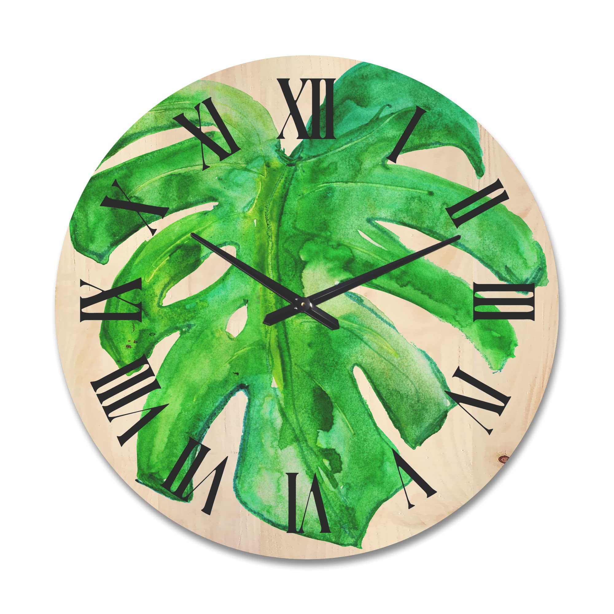Monstera Tropical Leaf Farmhouse Wood Wall Clock - Large Decorative Floral & Botanical Wall Clock for Living Room, Bedroom, Office Décor | Rustic Home Decor, Perfect for Modern & Vintage Interior Design