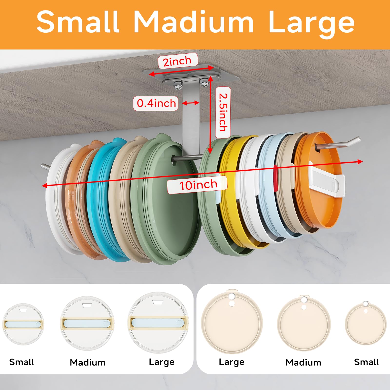 Stainless Steel Tumbler Lid Organizer - Self-Adhesive Under Cabinet Storage Hook Holds 10+ Cup Lids | Perfect for Kitchen Organization & Coffee Bar Accessories