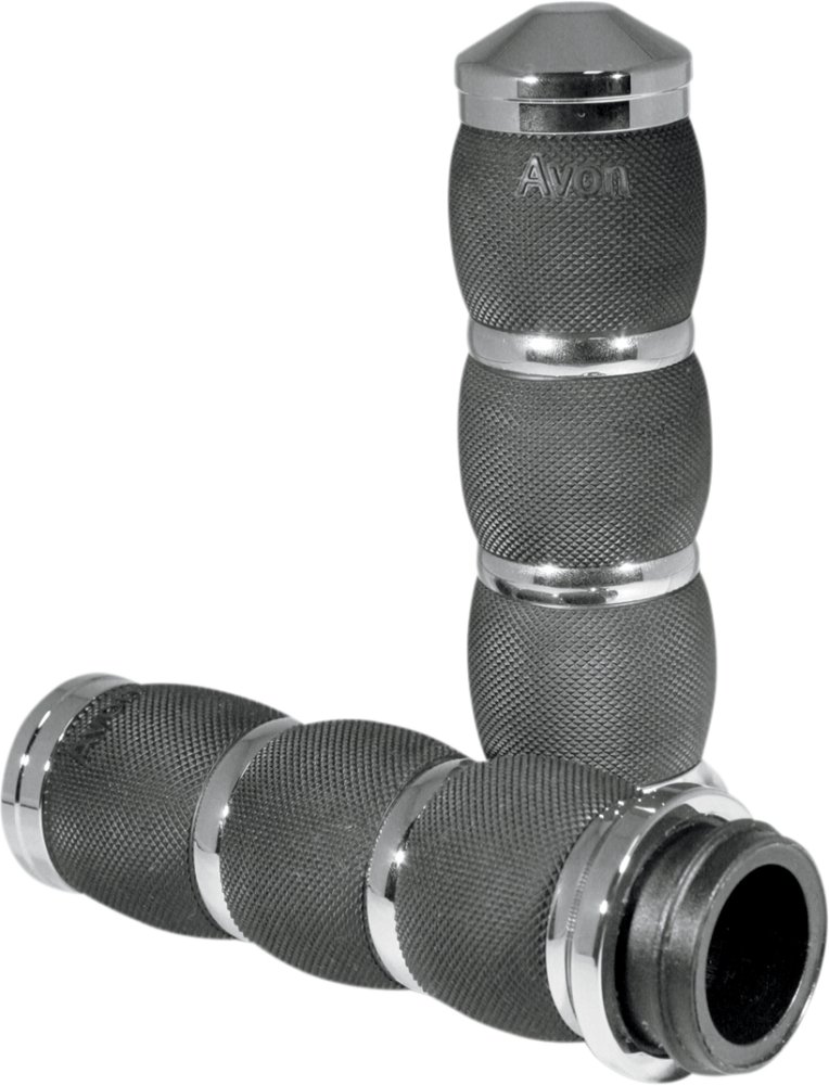 Avon Grips Air Cushioned Chrome TBW Air-91-Fly PU Motorcycle Handlebar Grips - Comfortable Non-Slip Bike Grips for Harley, Honda, Yamaha & Cruisers - Perfect for Long Rides & Touring