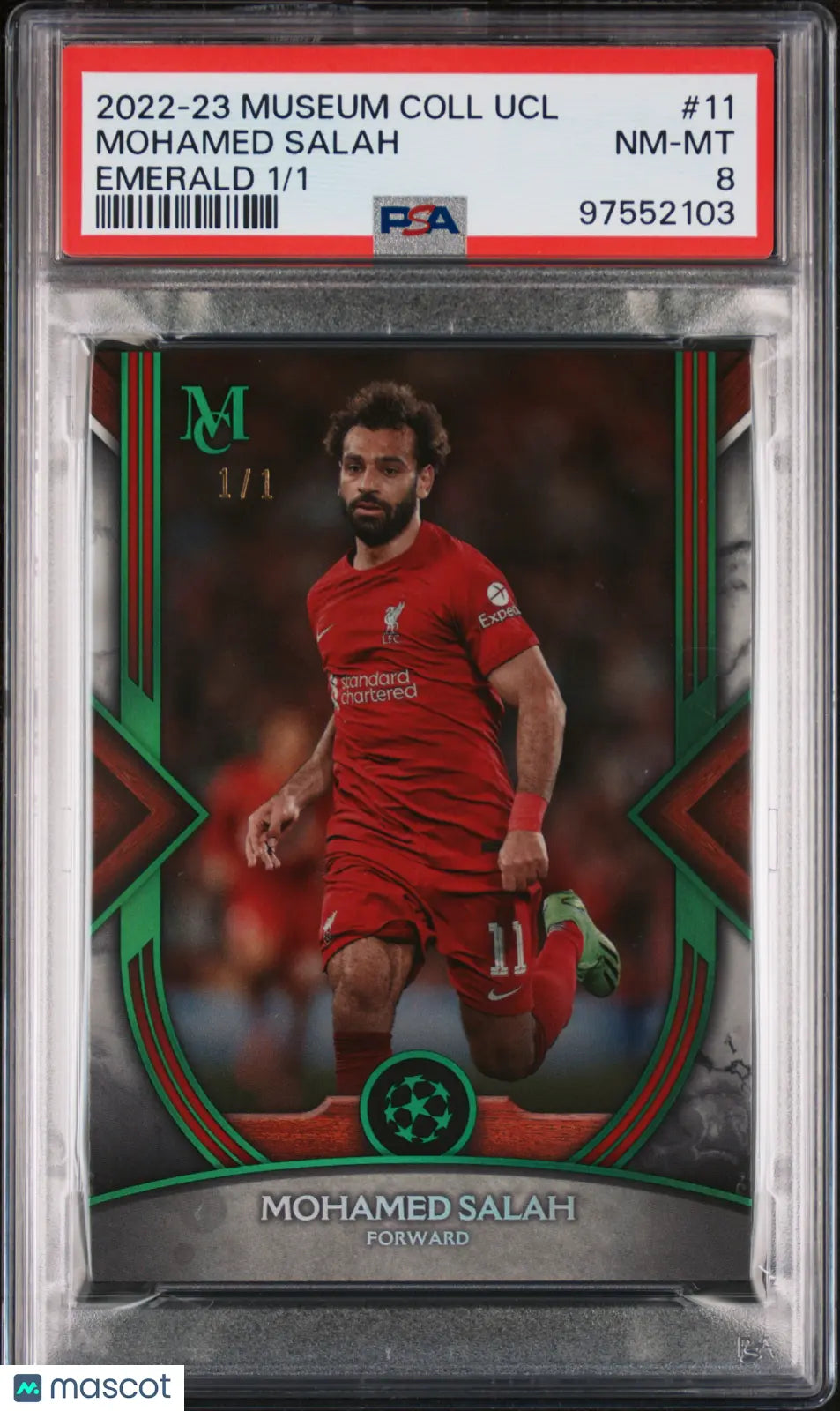 2022-2023 Topps Museum Collection UEFA Champions League Emerald Mohamed Salah PSA 8 1/1 Rare Soccer Trading Card - Perfect for Collectors, Sports Memorabilia Fans & Football Enthusiasts