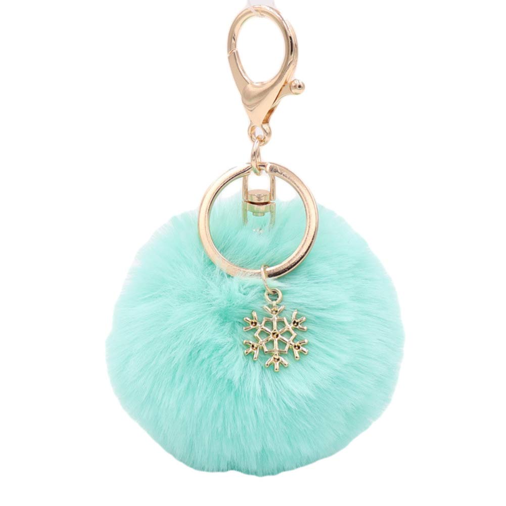 Snowflake Fluffy Pompom Keychain - Cute Car Key Ring Holder with Soft Ball Charm for Women, Girls (Perfect for Car Keys, Bags, Gifts & Winter Accessories)