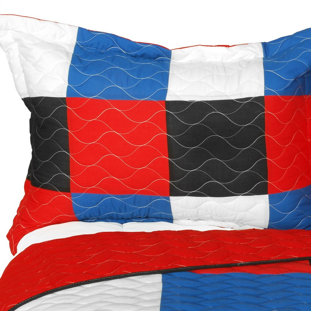 Delicate Plaid Vermicelli-Quilted Patchwork Comforter Set - Full/Queen Size Bedding for Cozy Bedroom Decor & Guest Room Essentials