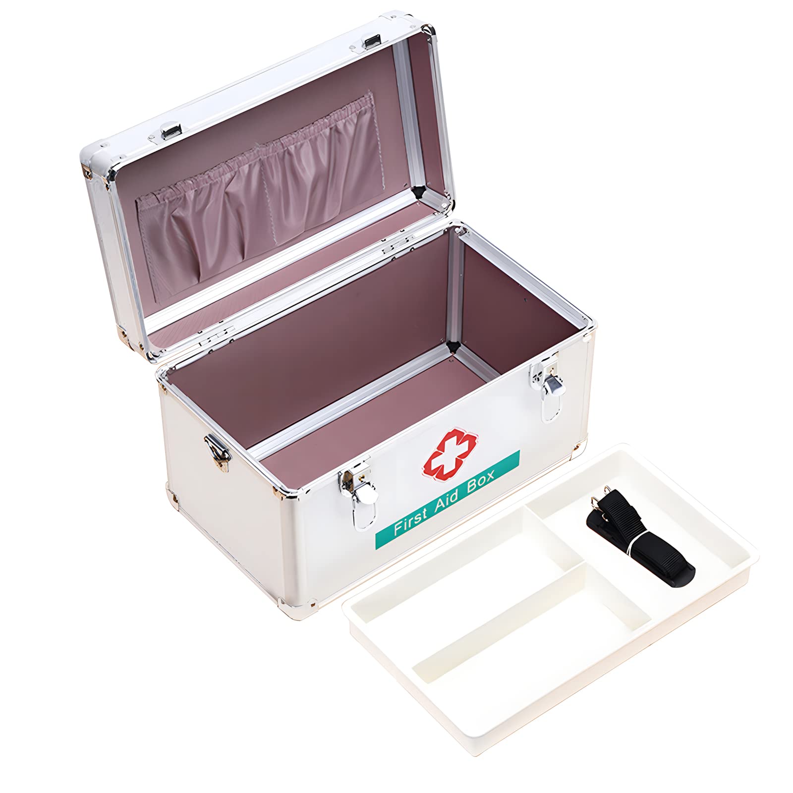 2 Layer Portable Aluminum Alloy Medicine Storage Box with Lock - Childproof First Aid Kit Organizer, Household Medication Case with Handle for Travel, Home & Emergency Use