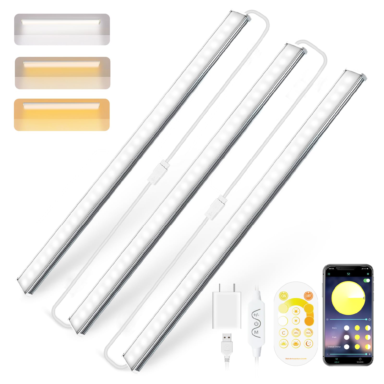 Daymeet Ultra Thin 12 Inch LED Under Cabinet Lights - Super Bright, 3 Color Temperatures, Dimmable with Remote & App Control - Perfect for Kitchen, Closet, Pantry, and Workspace Lighting (3 Pack)