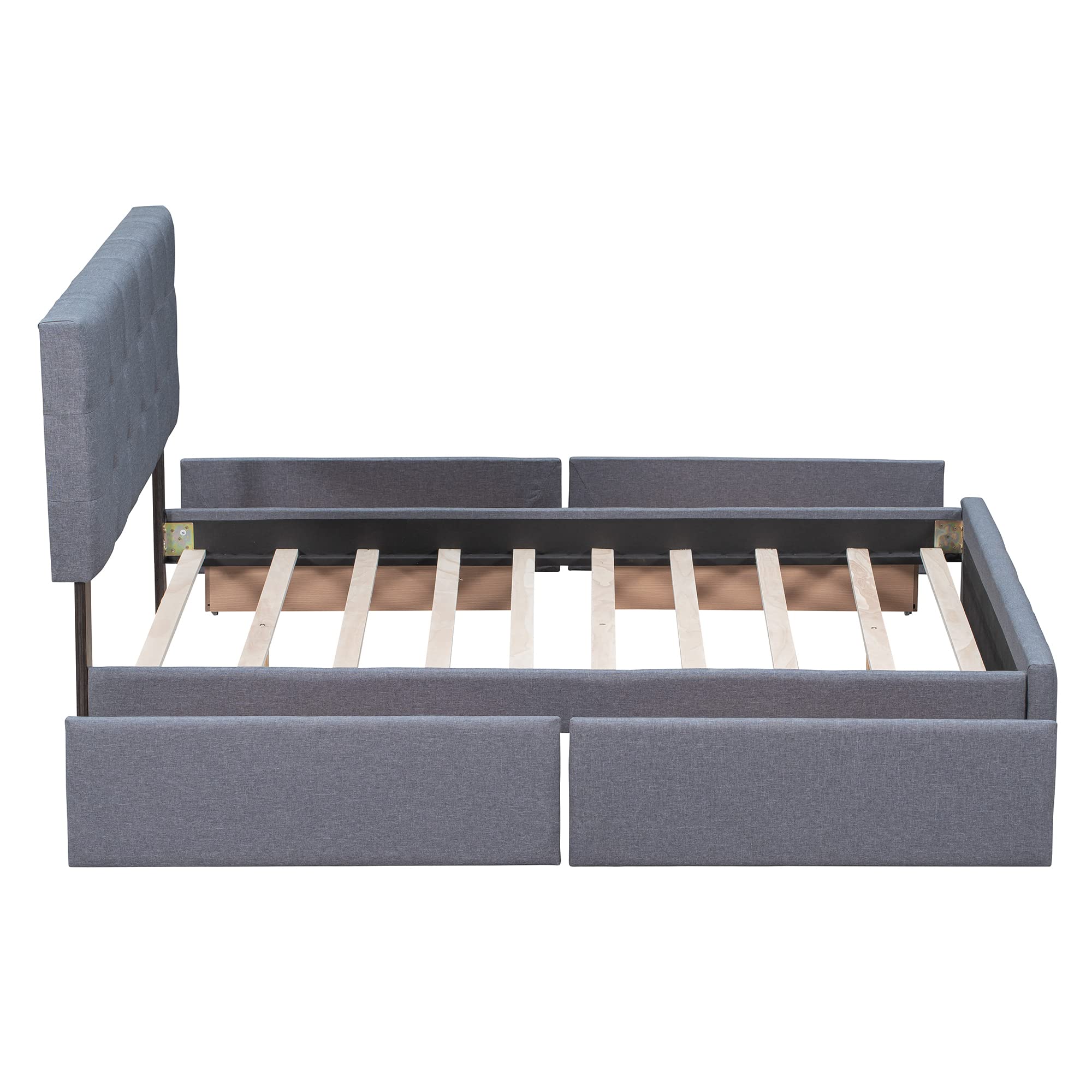 Queen Upholstered Platform Bed Frame with Storage & Headboard - Dark Grey for Modern Bedrooms