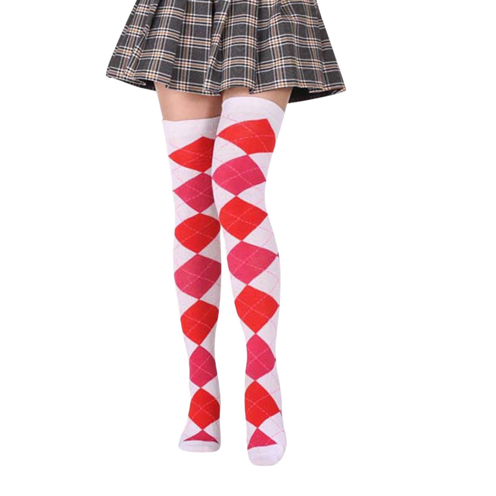 Women's Diamond Plaid Thigh High Socks - Over The Knee Stockings with High Elasticity for Winter Warmth - Perfect for Cold Weather, Outfits with Boots, and Christmas Gifts