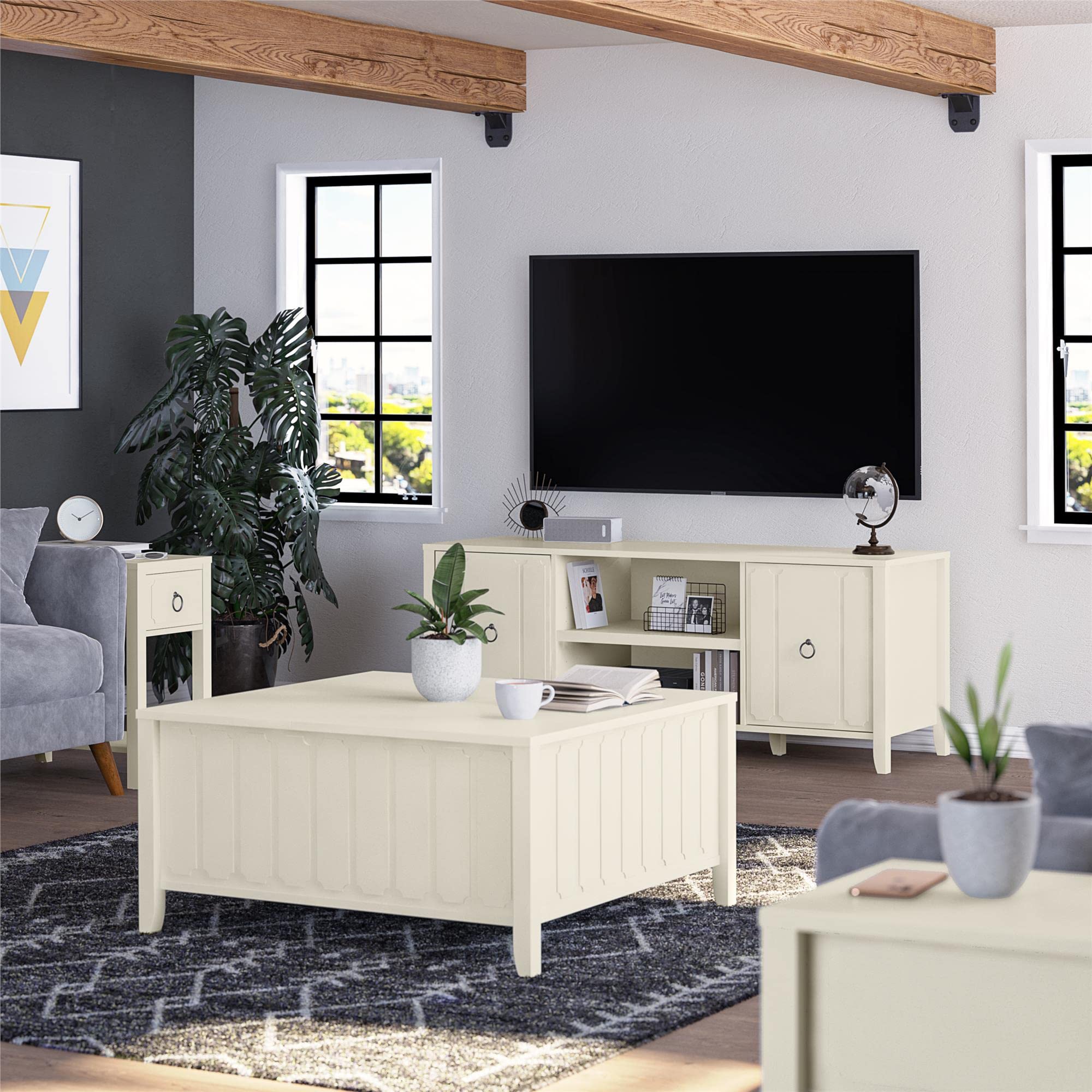 Novogratz Her Majesty Lift Top Coffee Table - White | Modern Lift-Top Design with Storage | Perfect for Living Room, Home Office & Small Spaces