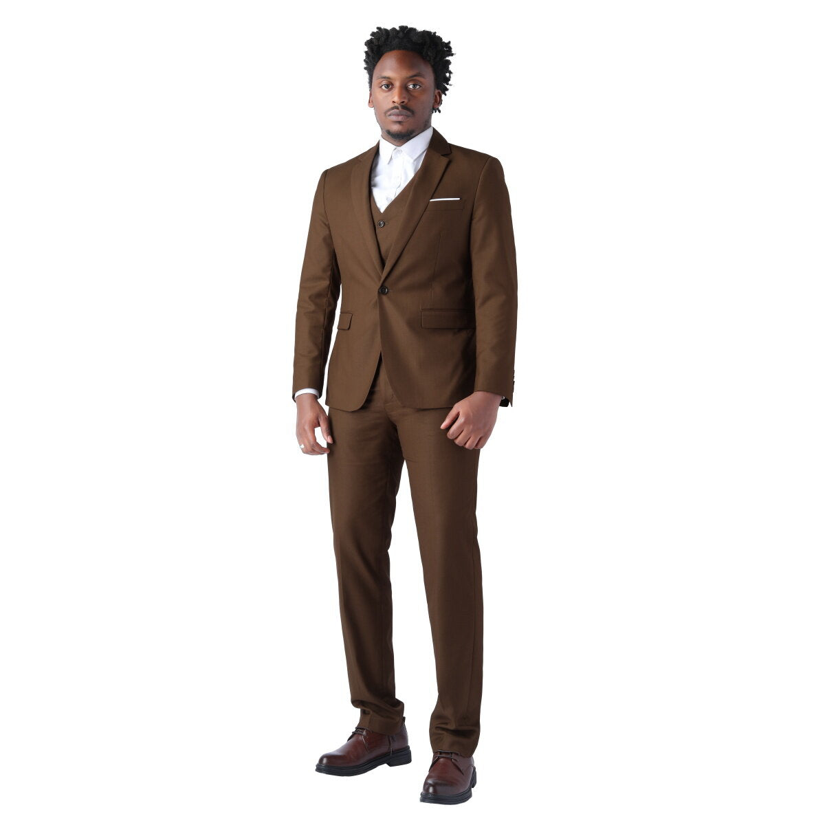 3-Piece One-Button Formal Suit in Dark Coffee - Premium Men's Business Attire for Weddings, Office & Special Occasions