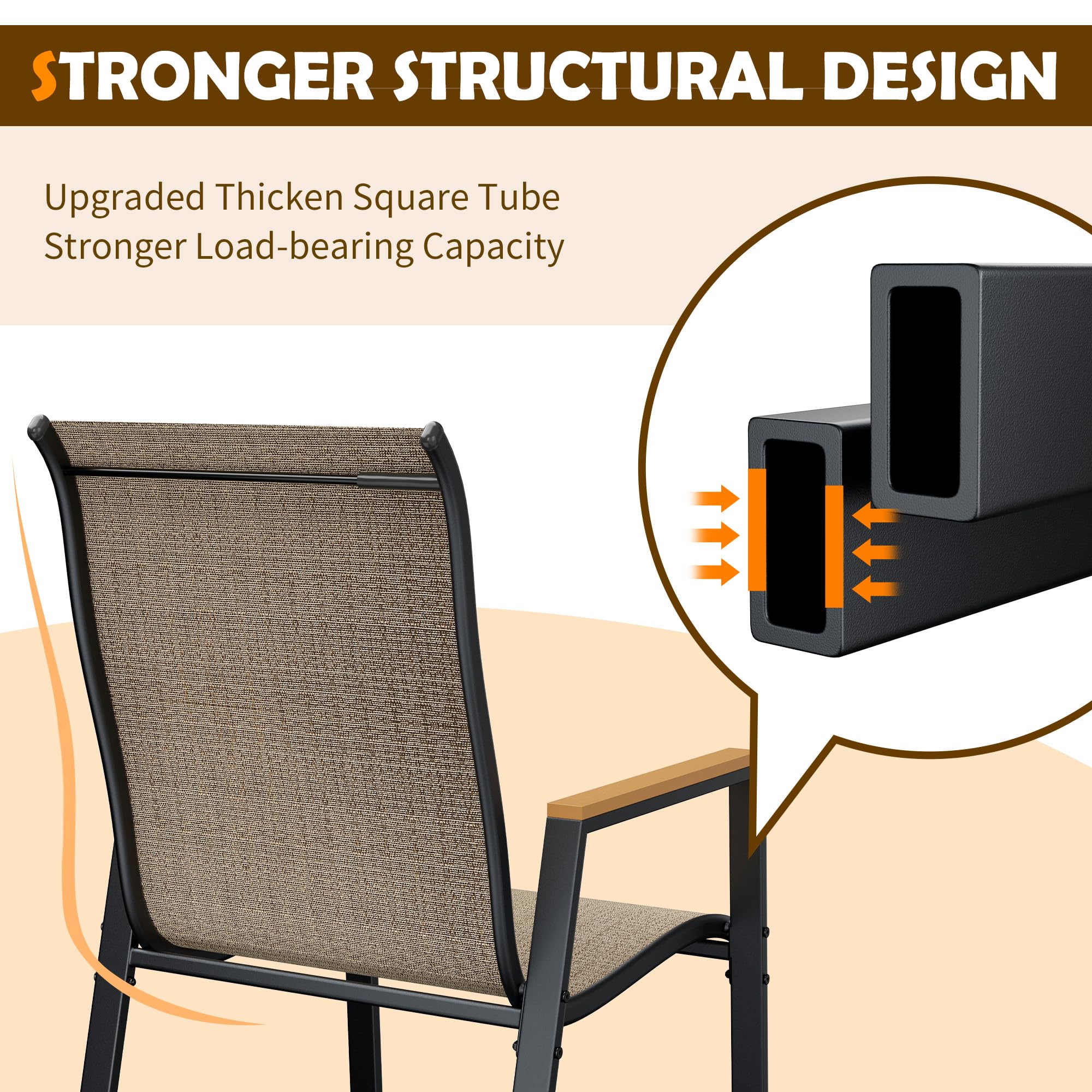 4-Piece UDPATIO Outdoor Stackable Dining Chairs Set - All-Weather Breathable Textilene & High Back Metal Frame - Perfect for Patio, Garden, Backyard, Deck & Poolside Relaxation (Brown)