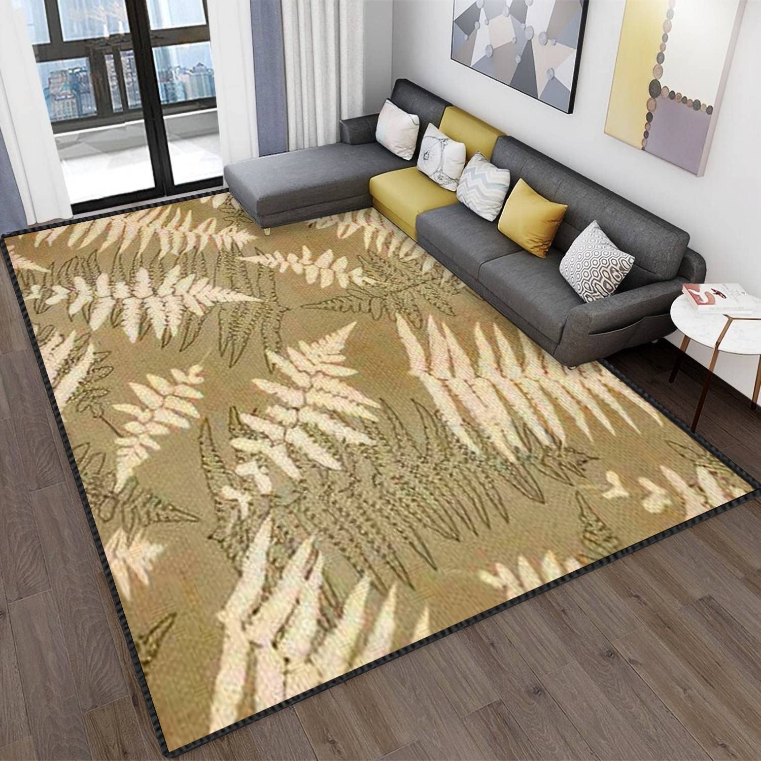 Modern Abstract Fern Leaf Area Rug - Non-Slip Soft Indoor/Outdoor Carpet with Seamless Bracken Silhouette Design for Living Room, Bedroom, Kids Room - Perfect for Home Decor, Yoga Space, and Cozy Reading Nooks