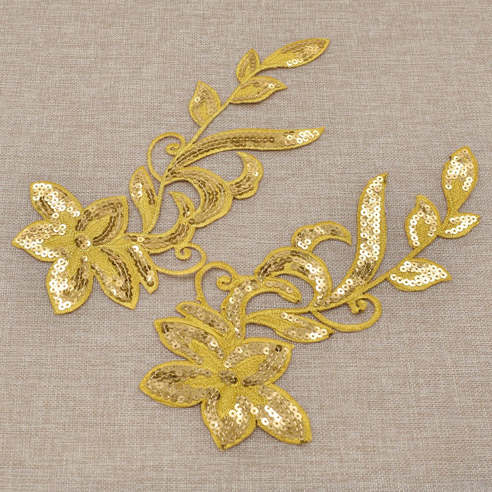 BetterUS Flower Appliques with Sequins - DIY Sewing Embroideries for Clothing, Hats & Bags - Elegant Embellishment for Dresses, Jackets & Accessories