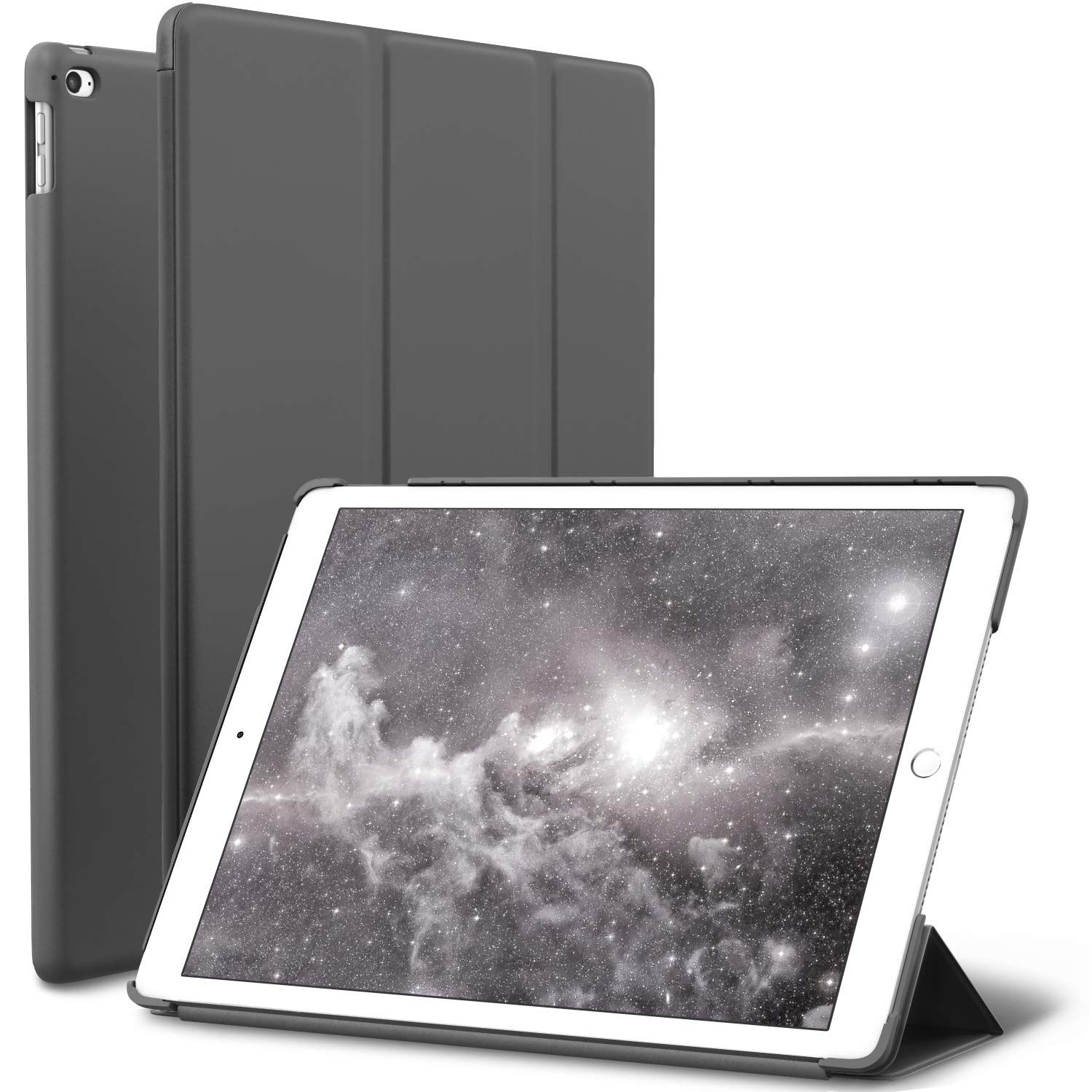 ROARTZ Slim Fit Smart Folio Case for iPad Mini 4 (A1538/A1550) - Lightweight Hard Cover with Auto Wake/Sleep, Rubber Coated Gray - Perfect for Work, Travel & Daily Protection