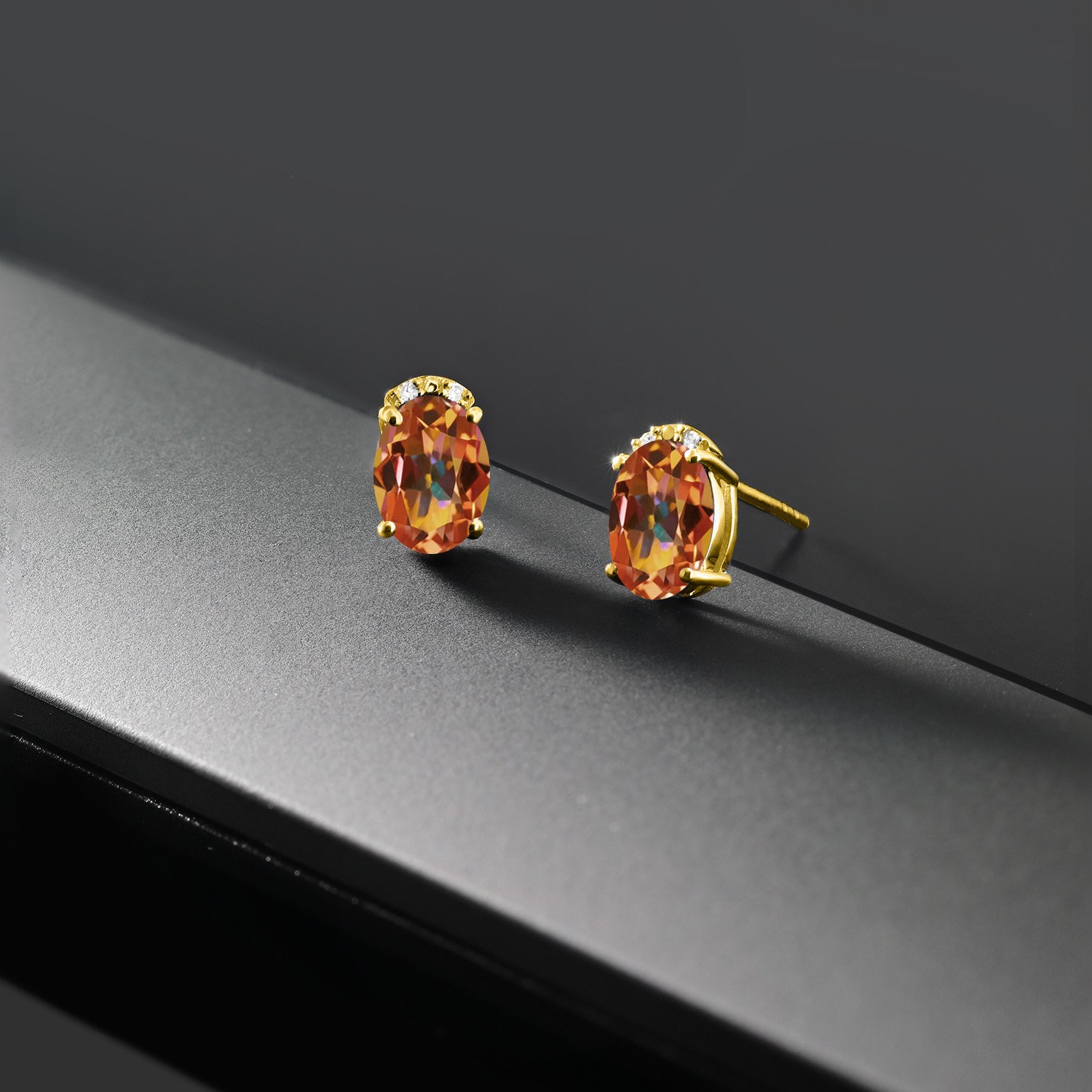 7X5MM Oval Birthstone & White Diamond Earrings for Women - 10K Solid Gold Fine Jewelry | Perfect Gift for Mom, Wife, Her | Elegant for Weddings, Anniversaries, Special Occasions