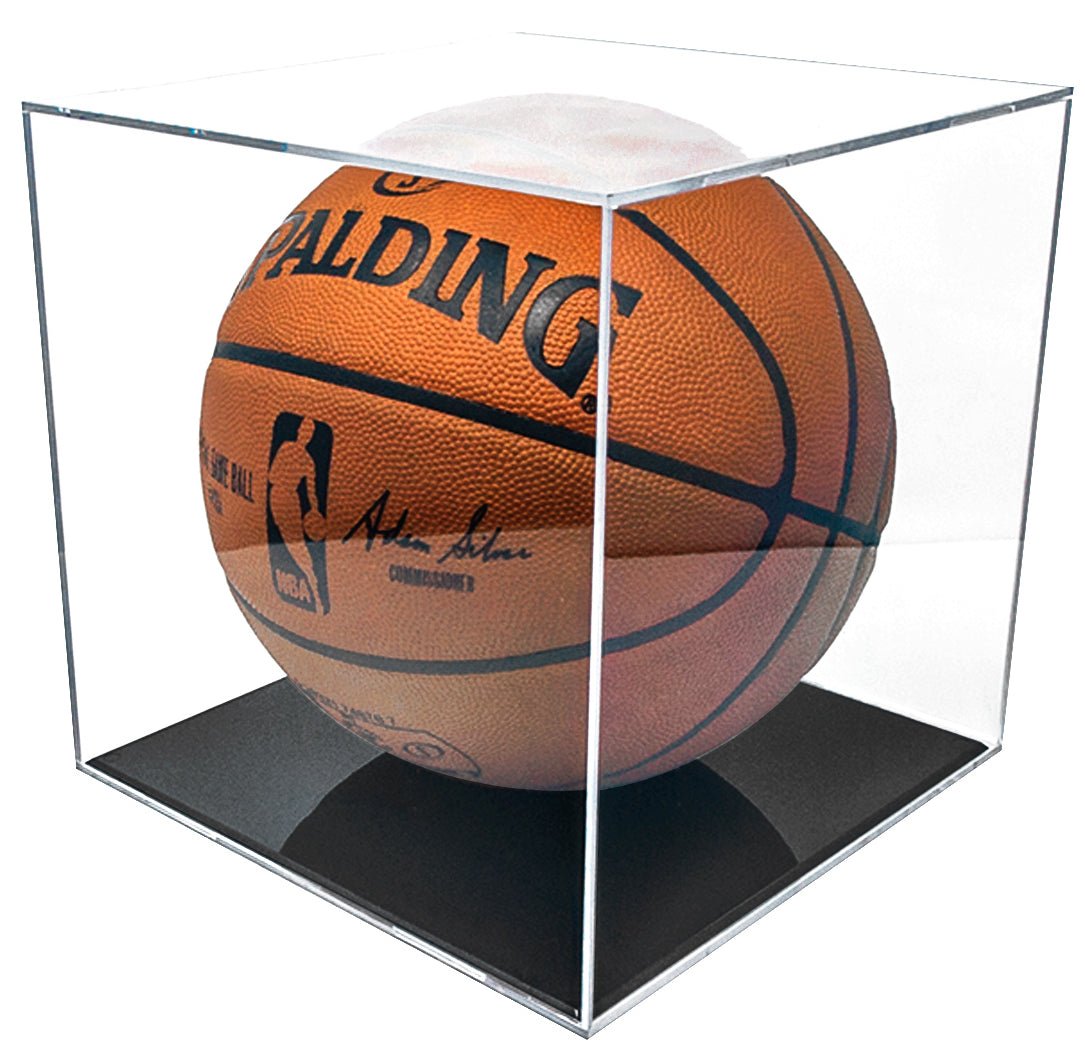 BallQube Grandstand Basketball Display with Black Stand - Perfect for Home, Office, or Sports Memorabilia Collection