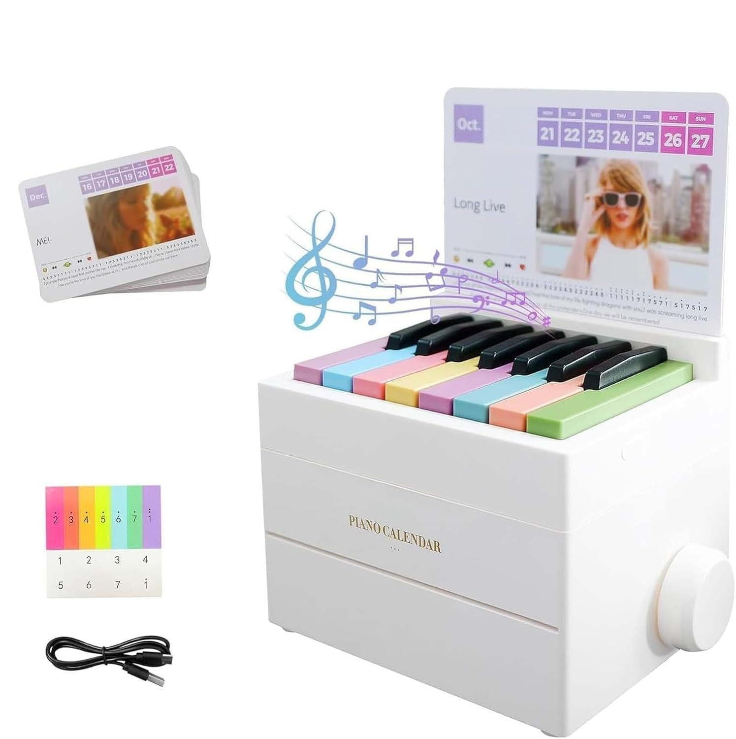 2025 Playable Piano Desk Calendar - White Mini Piano with 52 Music Scores on 27 Cards | Unique Musical Gift for Family, Friends & Music Lovers | Perfect for Office, Home Decor & Piano Enthusiasts