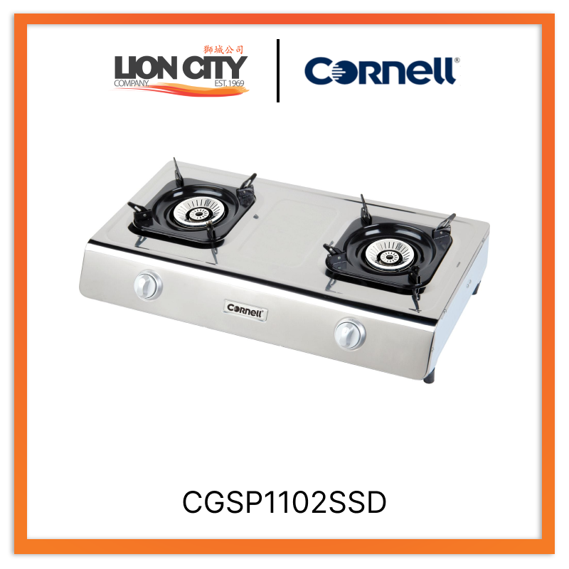 Cornell CGSP1102SSD 2-Burner LPG Table Top Gas Cooker - Portable Outdoor Camping & Home Kitchen Cooking Stove