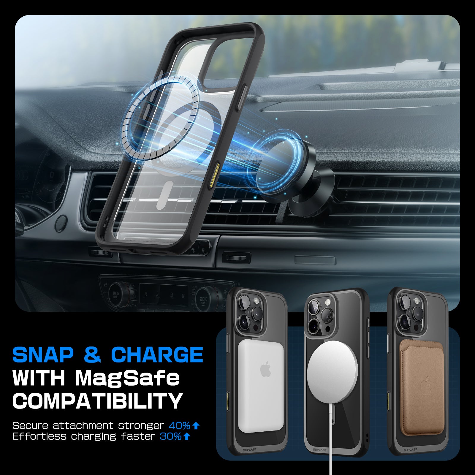 iPhone 16 Pro Case 6.3 Inch - Unicorn Beetle MAG Slim Clear Protective Cover with MagSafe & Camera Control Button - Shockproof Black Phone Case for Daily Use, Work & Outdoor Activities