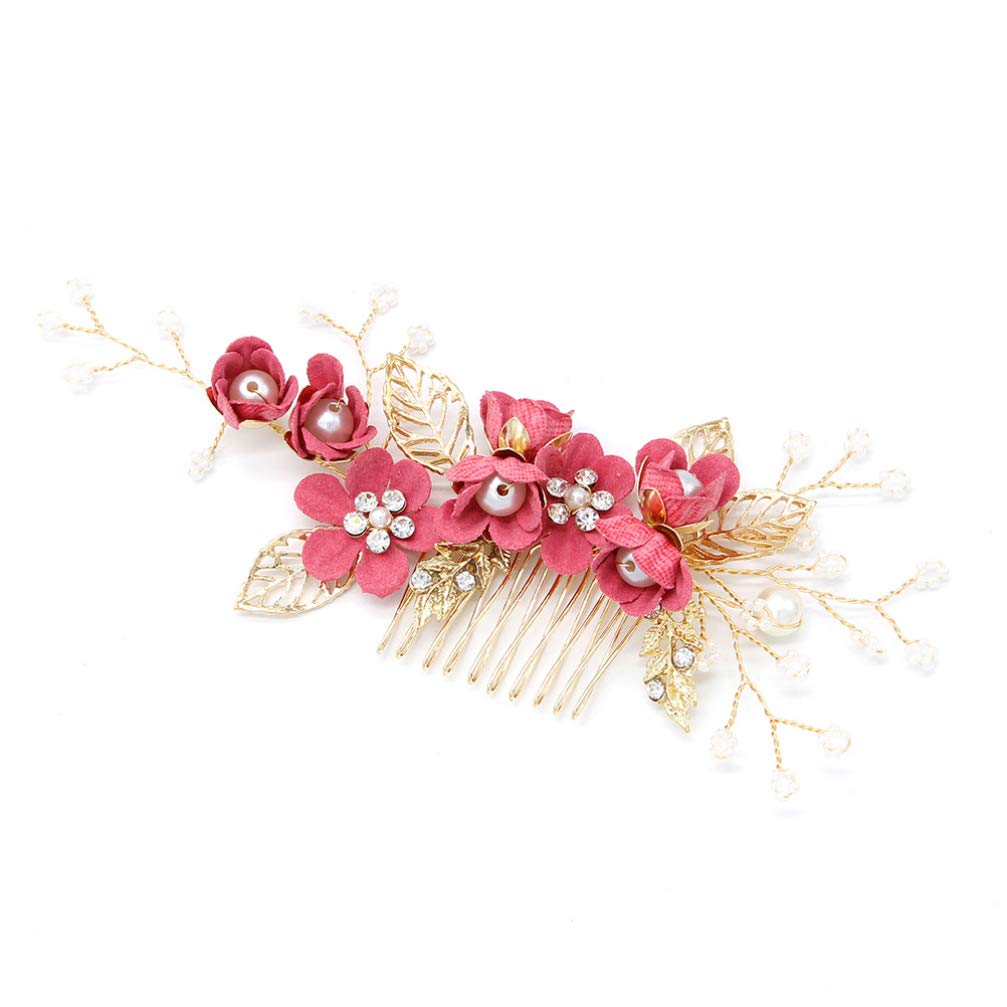 NUOBESTY 4 Pcs Rhinestone Crystal Floral Bridal Hair Clips - Wedding Hair Comb & Hair Pin Set for Brides, Prom, and Formal Events (Rosy)