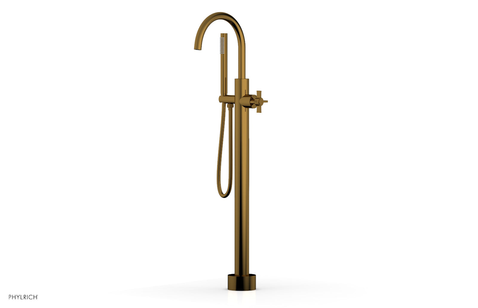 Premium Tall Floor Mount Tub Filler with Cross Handle & Hand Shower - D1324401 - Ideal for Modern Bathrooms, Spa-Like Showers, and Luxury Bathing Experiences