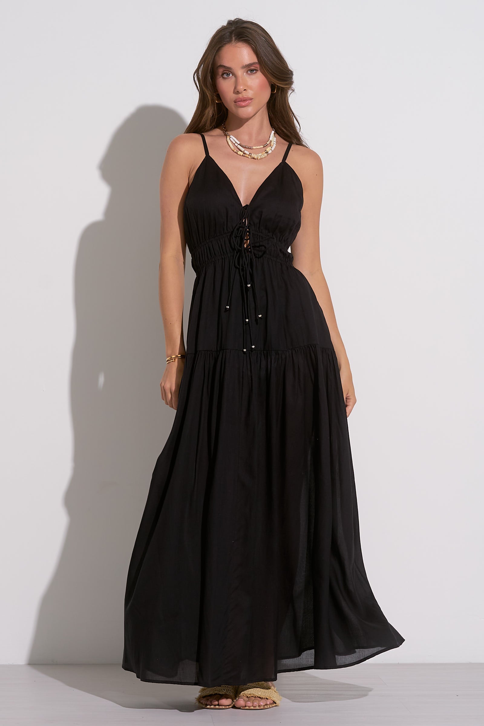 Elegant Black Front Tie Maxi Dress for Women - Summer Beach Wedding Party & Vacation Outfit