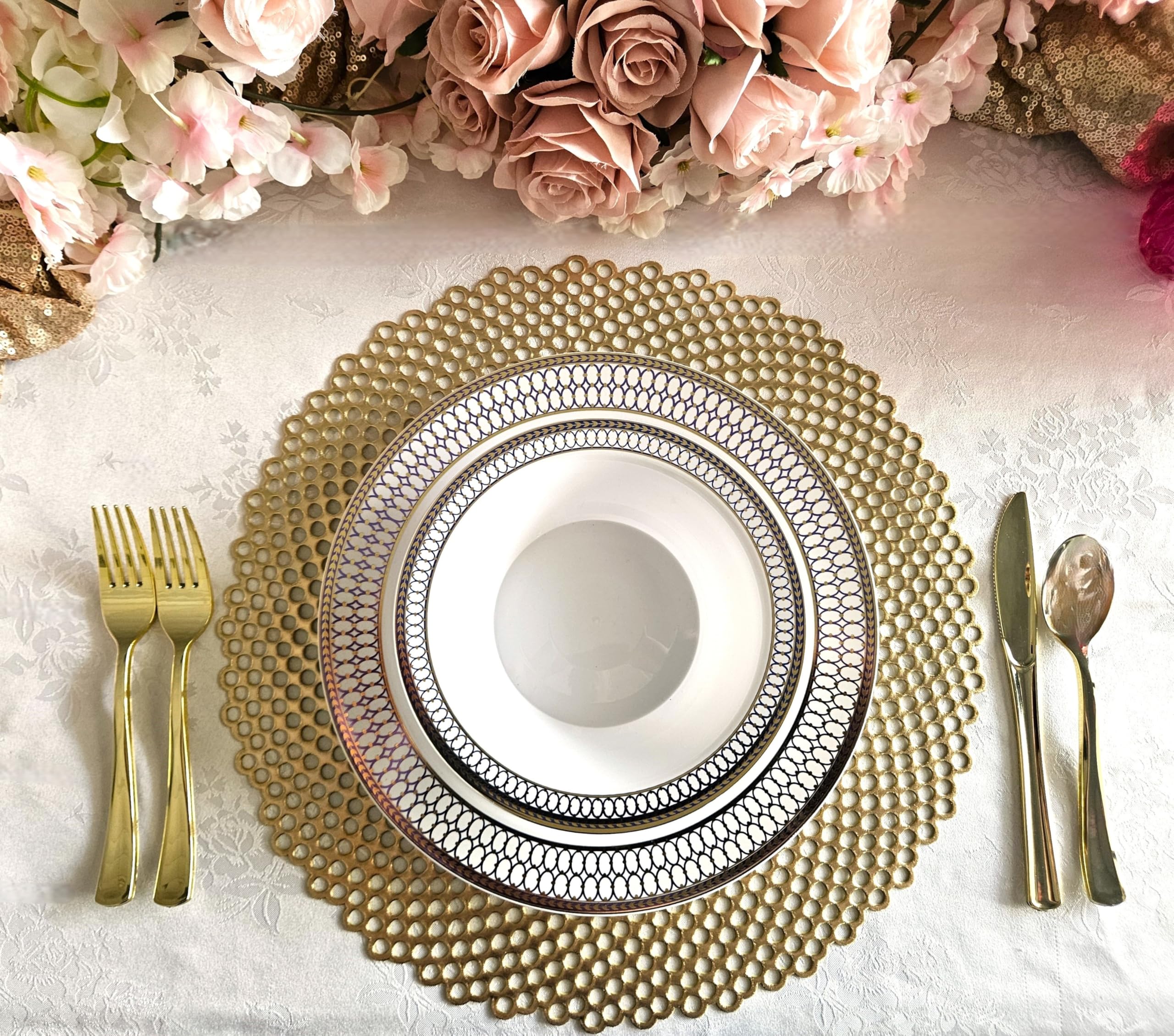 40-Pack Gold Mosaic Pressed Vinyl Metallic Placemats - Elegant Wedding Table Decor & Dinner Party Centerpieces for Special Occasions