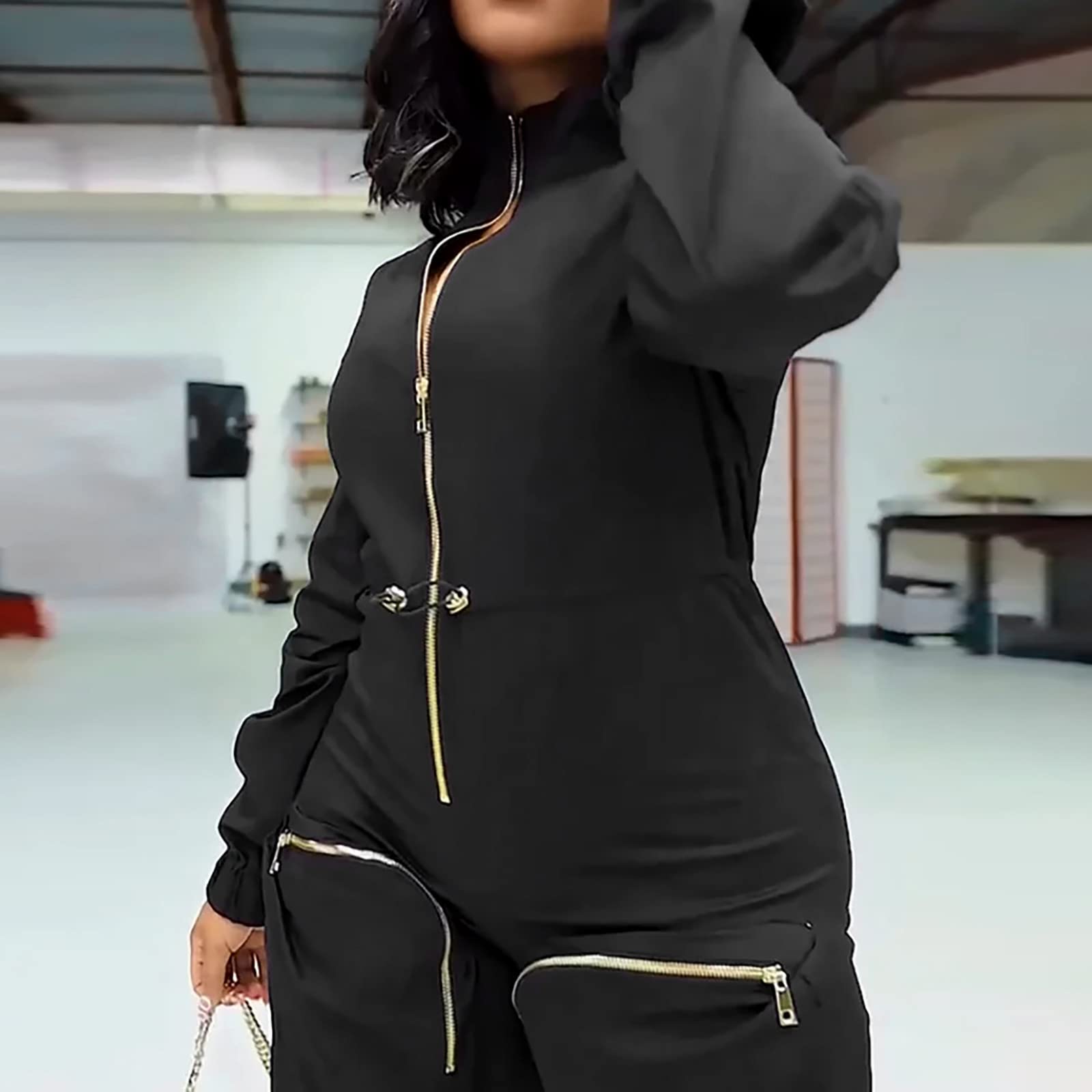 Women's Valor Jumpsuit with Cargo Pockets & Metal Zipper - Stylish Leggings for Workout, Yoga, and Casual Wear | Breathable Deep Neckline Jumpsuit for Women