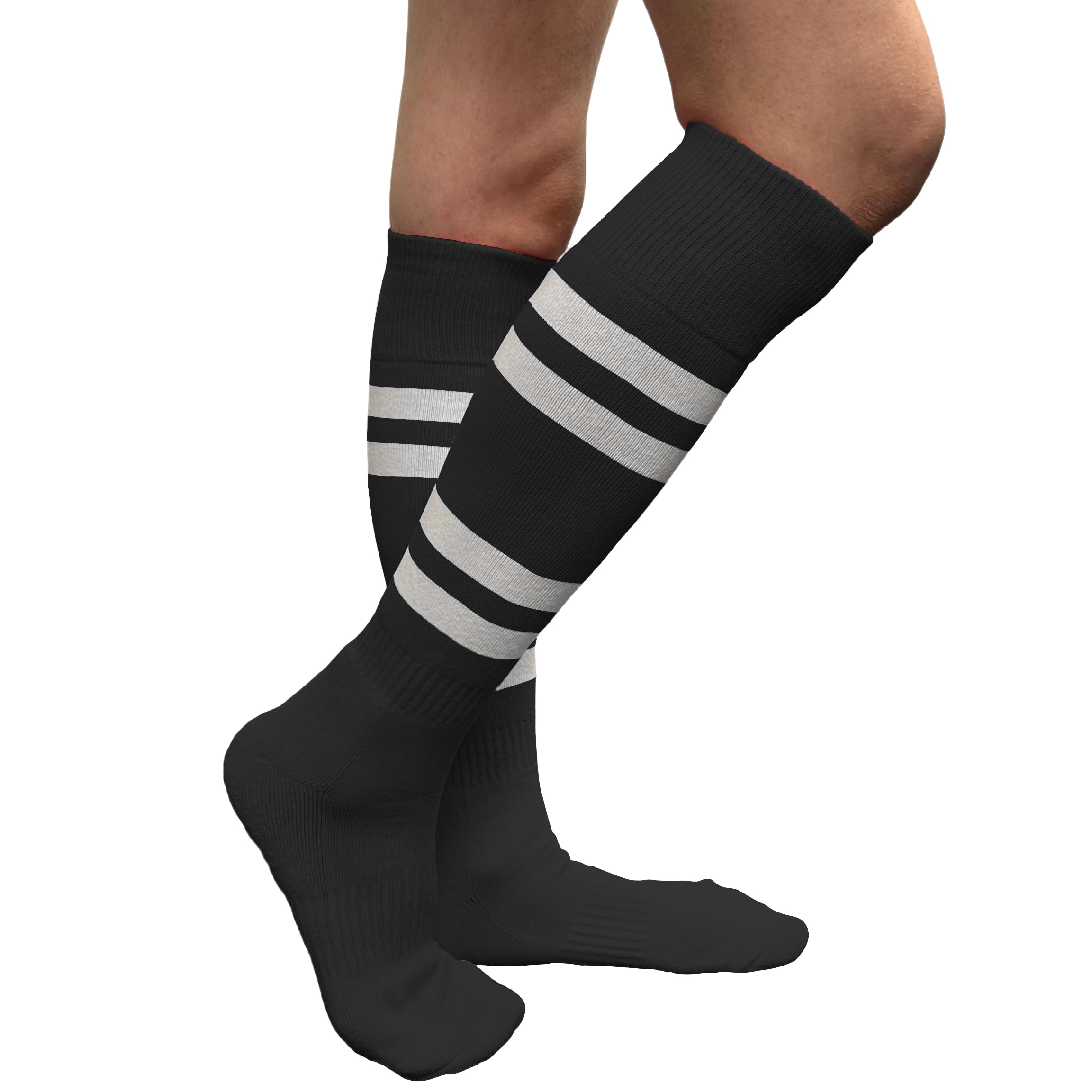 COUVER White Striped Knee High Softball Socks - Breathable & Cushioned Sports Socks for Women & Men - Perfect for Baseball, Softball, Running & Athletic Performance