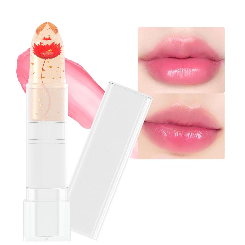BINGBRUSH Crystal Flower Jelly Color Changing Lipstick - Long Lasting Moisturizing Lip Balm, Magic Color Shift Lip Gloss & Matte Lip Tint (03#Red Flower) | Perfect for Daily Wear, Date Night & Special Occasions