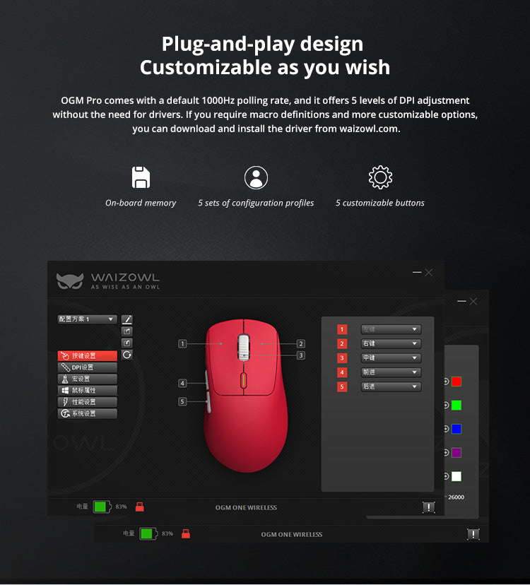 Waizowl OGM PRO Wireless Gaming Mouse - Lightweight Ergonomic Design, 16000 DPI, RGB Lighting - Perfect for FPS, MOBA, and PC Gaming at Home or Office