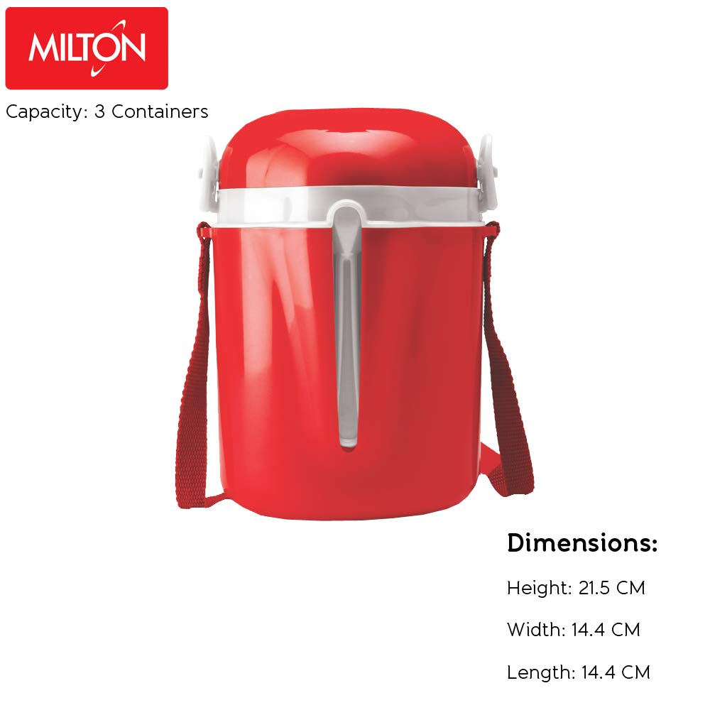MILTON Meal Mate 3-Tier Stainless Steel Tiffin Lunch Box - Red | BPA-Free, Leak-Proof Food Container for Office, School & Picnics