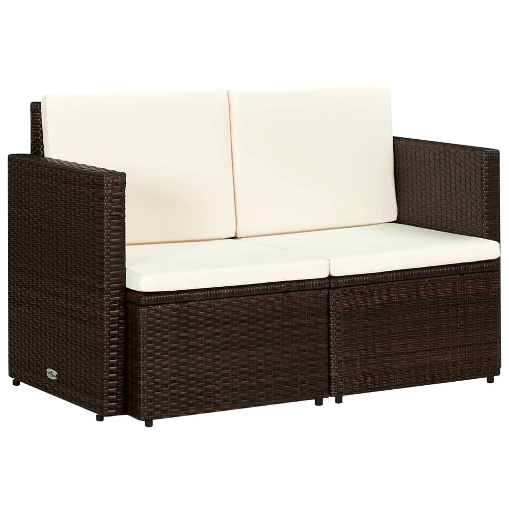 2 Seater Patio Sofa with Cushions - Brown Poly Rattan Outdoor Furniture Set (16.8g) - Perfect for Garden, Backyard, Poolside & Balcony Relaxation