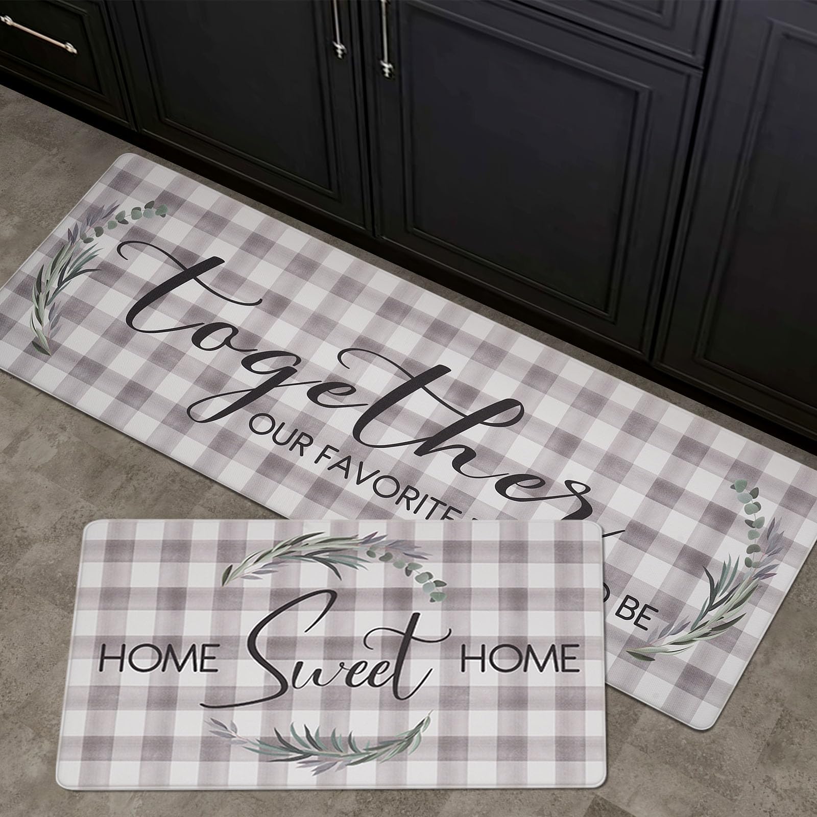 FRESHMINT 2-Piece Anti-Fatigue Kitchen Mat Set - Cushioned Memory Foam Floor Mats for Standing Comfort, Non-Slip Waterproof Rug (30