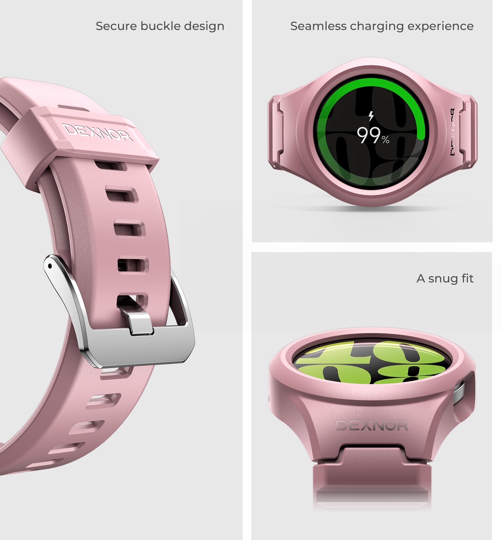 Dexnor Shockproof Full Body Bumper Case Cover for Samsung Galaxy Watch 6 (44mm) - Rugged Raised Bezel Snap-on Protection for Outdoor Sports & Active Lifestyle