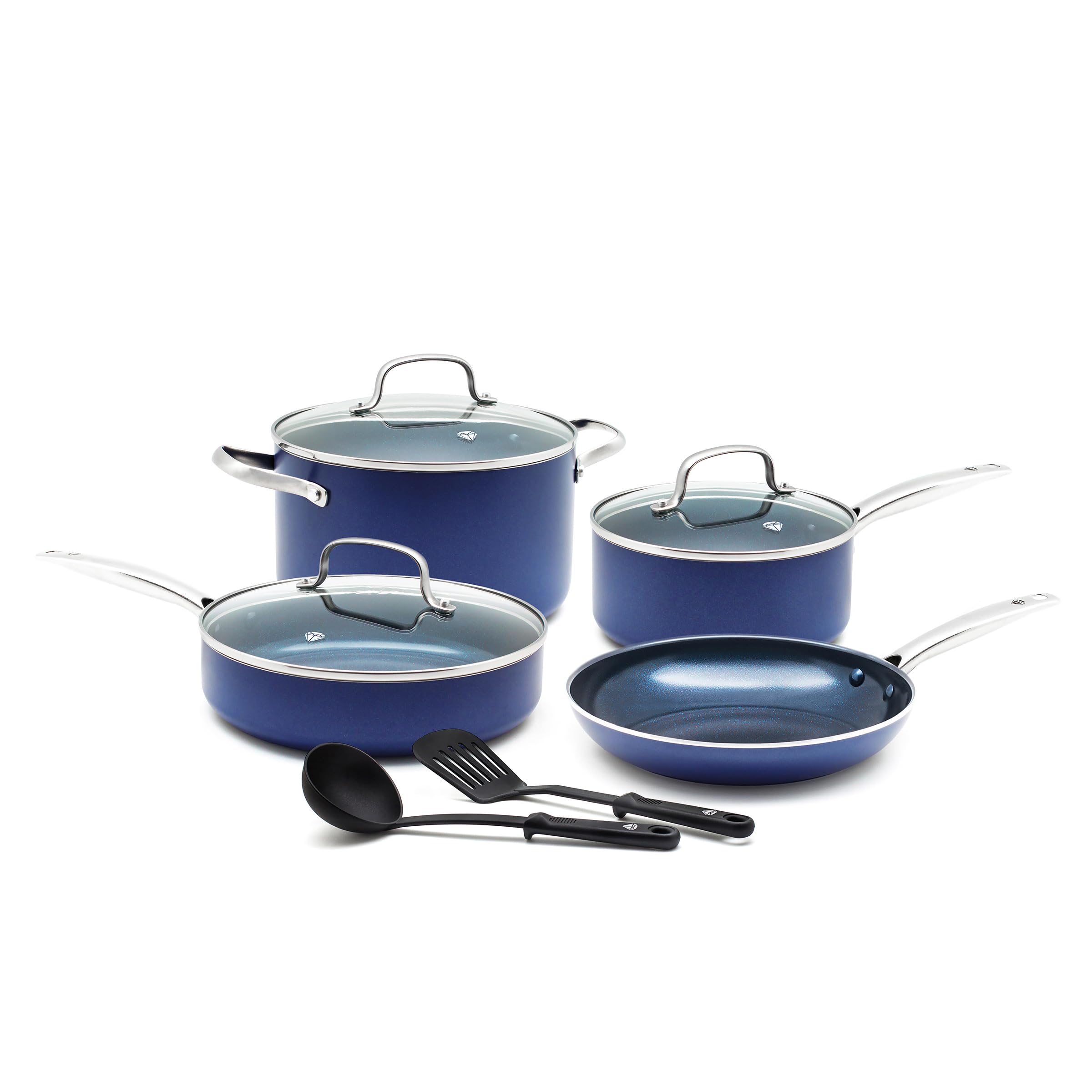 Blue Diamond 9-Piece Cookware Set - PFAS & PFOA-Free Ceramic Nonstick Pots and Pans with Diamond Infusion | Durable, Scratch-Resistant & Metal Utensil Safe | Dishwasher & Oven Safe (Blue) | Perfect for Everyday Cooking, Baking & Family Meals