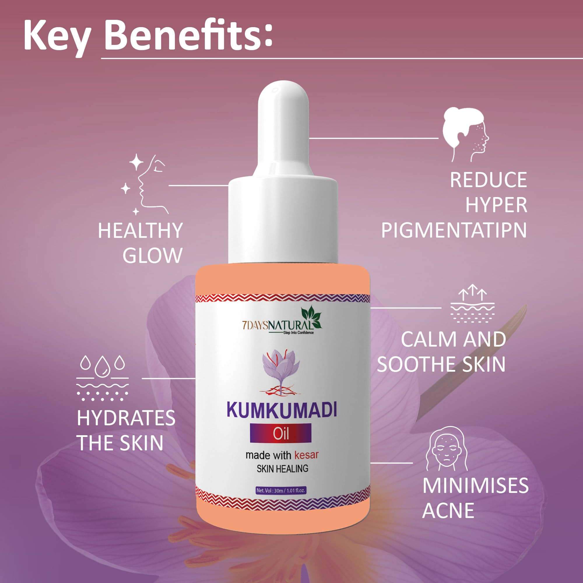 7 DAYS Kumkumadi Face Oil - Brightening Serum with Saffron, Sunflower & Turmeric Root Extract | 30ml Anti-Aging Facial Treatment for Men & Women | Perfect for Night Routine & Glowing Skin