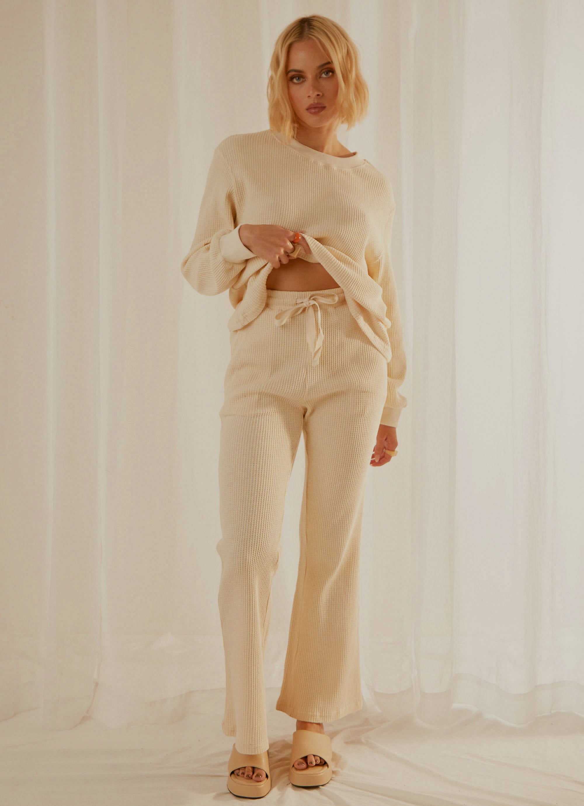 Celia Waffle Pant - Soft & Comfortable Women's Lounge Pants in Latte Brown | Perfect for Yoga, Relaxing at Home & Casual Outfits