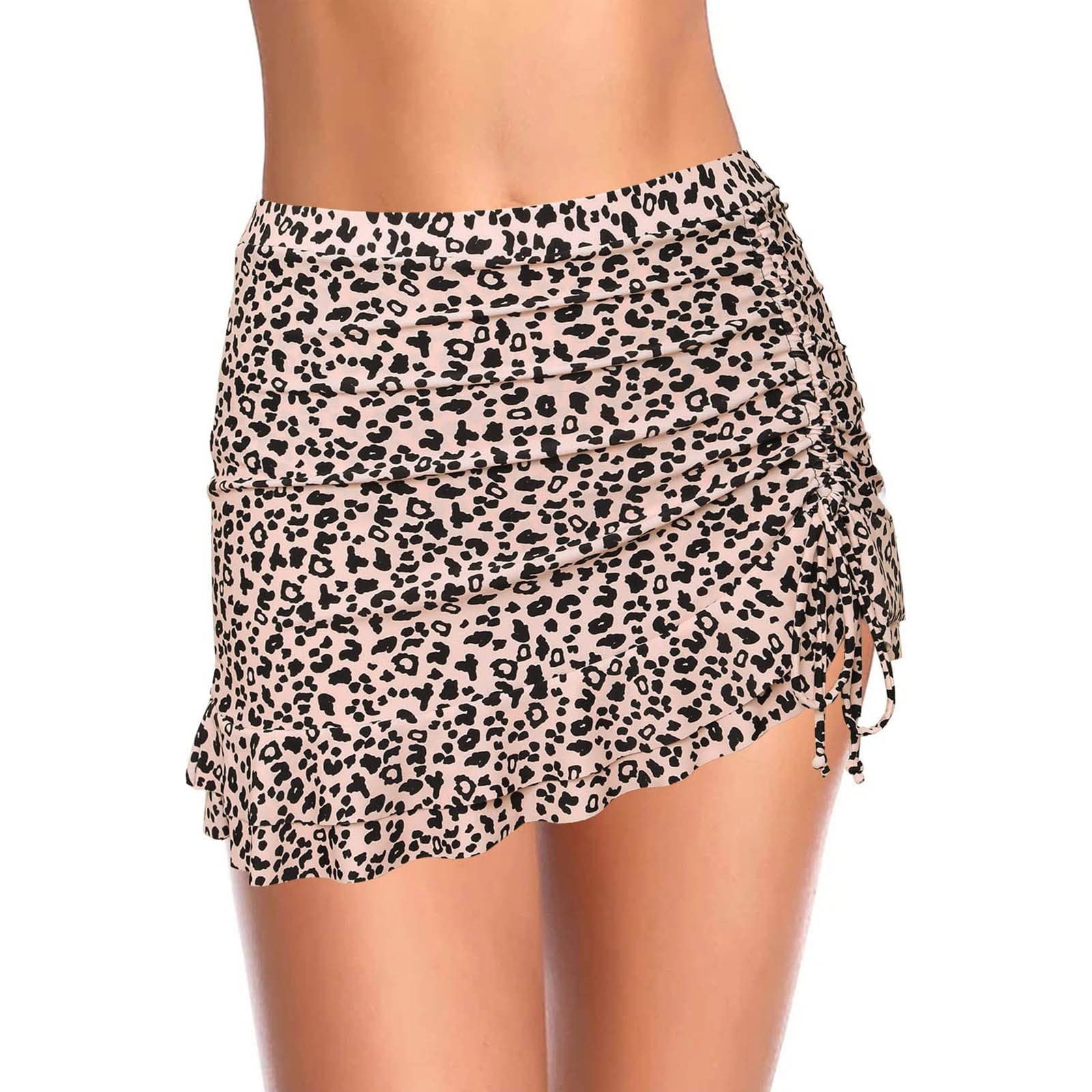 Women's Solid Ruched Swim Skirt with Side Slit & Pull Tie - Bikini Bottom Swim Shorts for Boys Size 8 - Perfect for Beach, Pool & Summer Water Activities