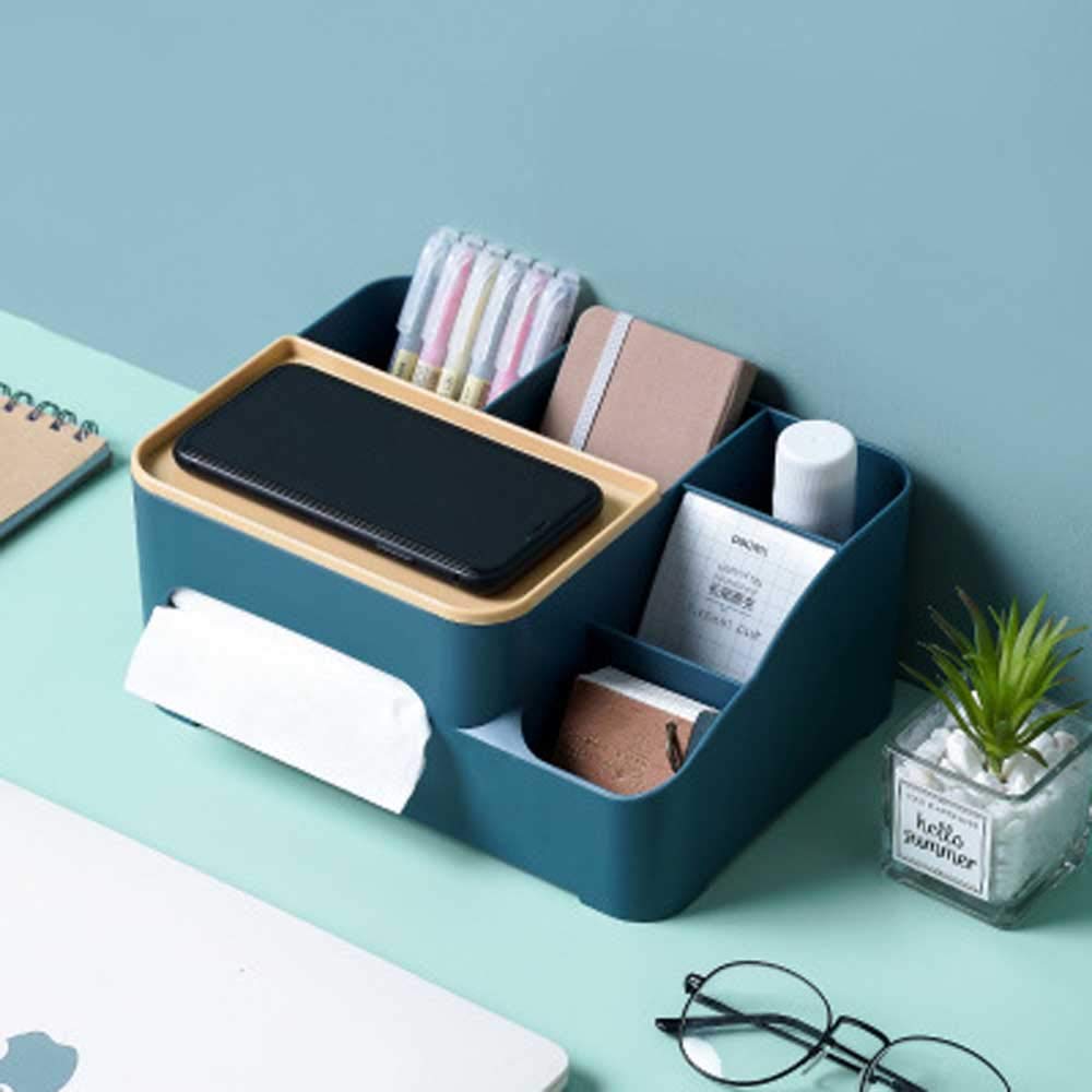 Multifunctional Double-Layer Tissue Box & Storage Organizer for Phone, Remote, Cosmetics | Desktop & Countertop Organizer for Home, Office, Bedroom, and Bathroom
