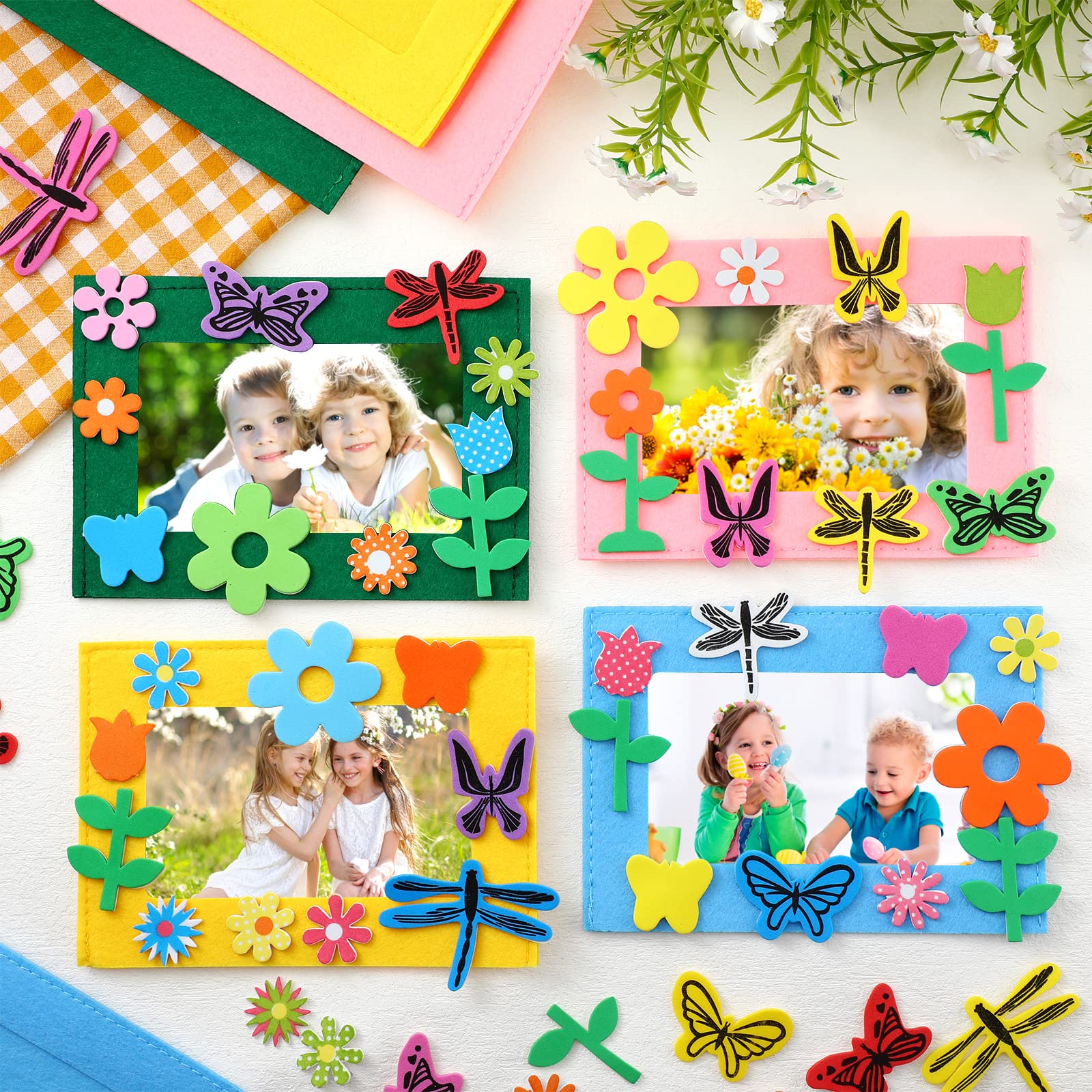Spring DIY Craft Kit - 232 Pcs Felt Photo Frames & Floral Stickers for Home Decor & Party Favors