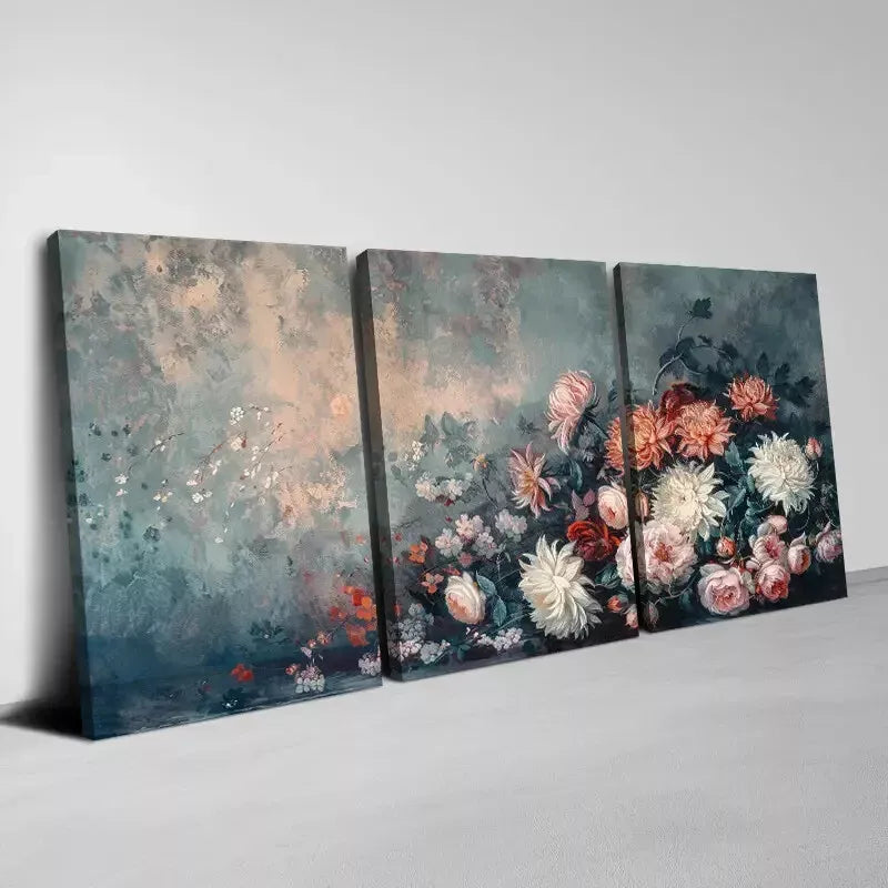 3-Piece Vintage Floral Wall Art Set - Botanical Trio Canvas Prints 50x70cm Framed - High Quality Australian Made Wall Decor for Living Room, Bedroom & Office - Ready to Hang Home Decoration