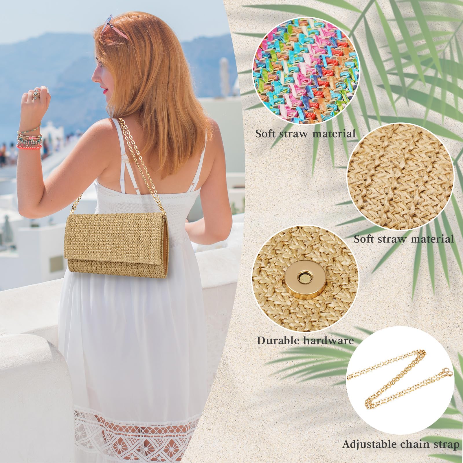 Kseymeir Straw Clutch Purse - Crossbody Shoulder Bag | Raffia Handbag for Women | Summer Beach Travel Accessory | Trendy Envelope Purse for Vacation, Wedding & Outdoor Events