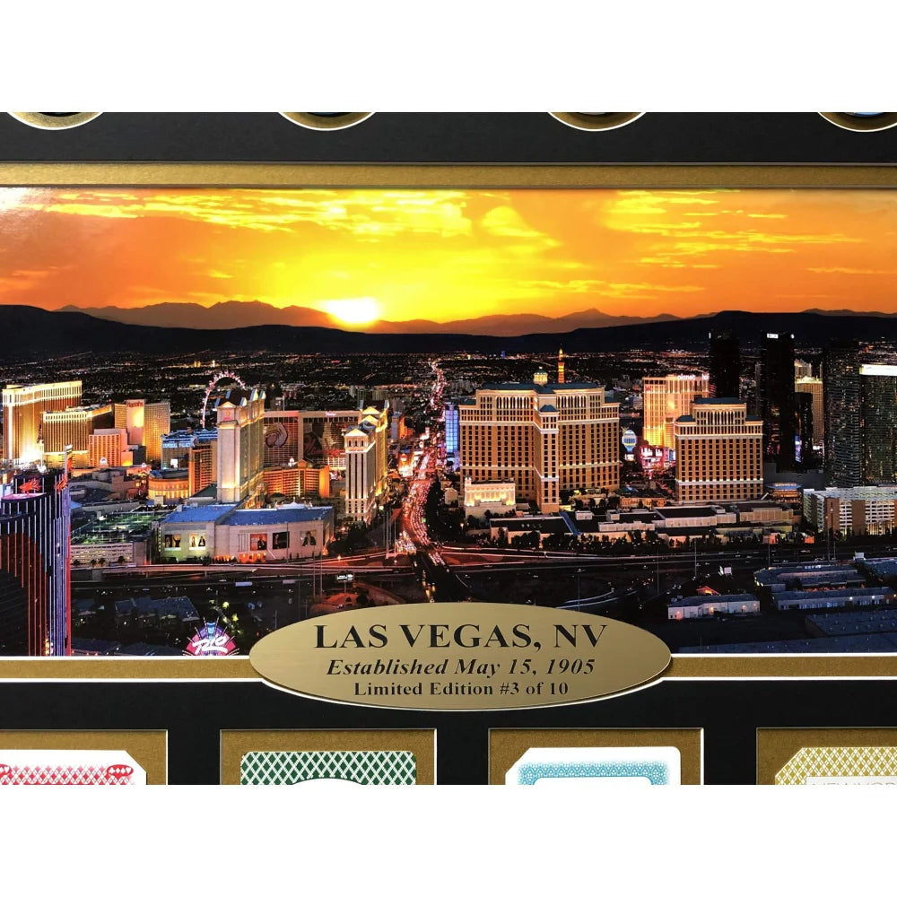 Authentic Las Vegas Hotel Casino Playing Cards & Poker Chips Collage - Framed Wall Art for Game Room Decor (Set of 10) - Perfect for Poker Lovers, Man Cave, and Casino Themed Home Decor