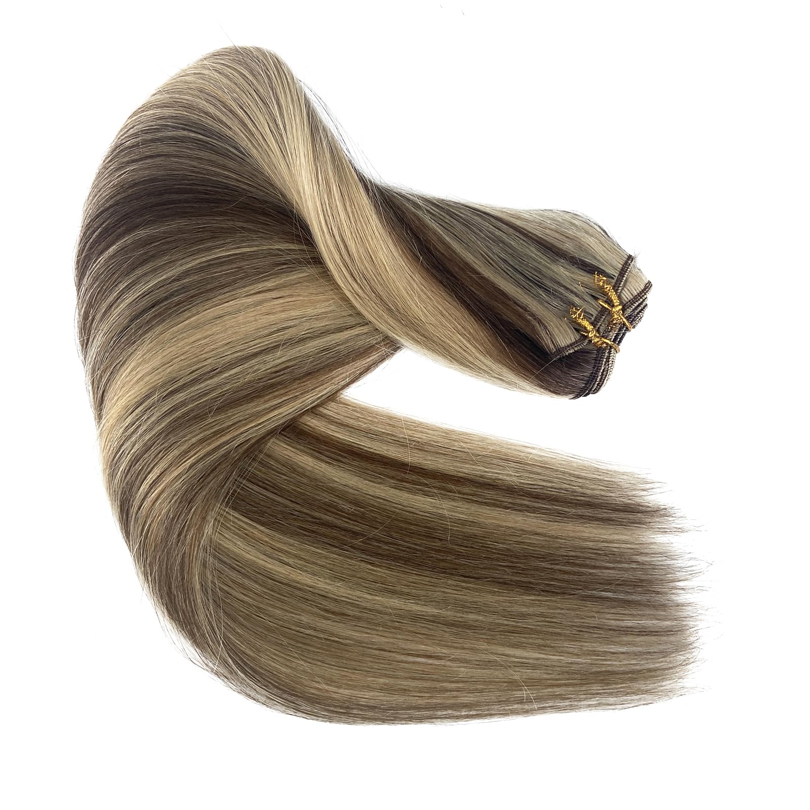 22 Inch 120G Ash Blonde Balayage Human Hair Extensions - Sew in Weft Hair for Women | Hand-Tied Real Human Hair Extensions with Highlights | Perfect for Weddings, Parties & Daily Styling