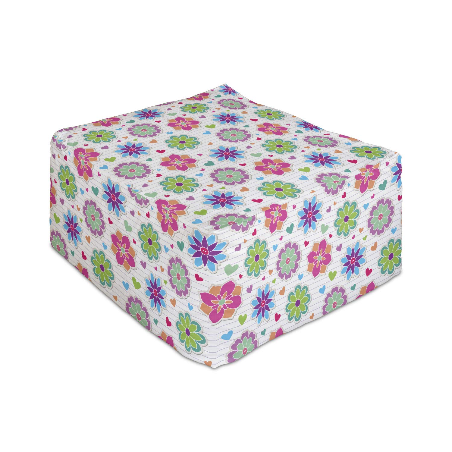 Ambesonne Retro Rectangle Pouf Ottoman - Vibrant Chamomile Flowers & Hearts Design - 25