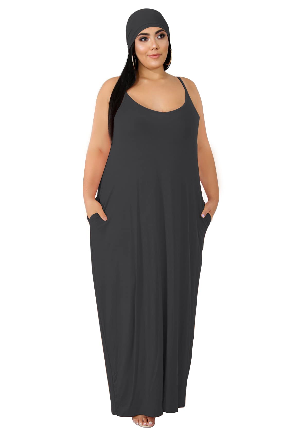Tycorwd Women's Plus Size Casual Maxi Dress - Summer Suspender Sundress with Pockets for Beach, Vacation & Outdoor Activities