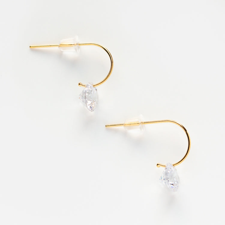 Floating Solitaire CZ Huggie Earrings - Sterling Silver Cubic Zirconia Hoop Earrings for Women, Perfect for Everyday Wear & Special Occasions