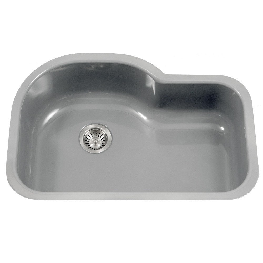 Houzer PCH 3700 Porcelain Enamel Steel Undermount Offset Single Bowl Kitchen Sink - Durable & Stylish for Modern Kitchens, Perfect for Cooking & Cleaning