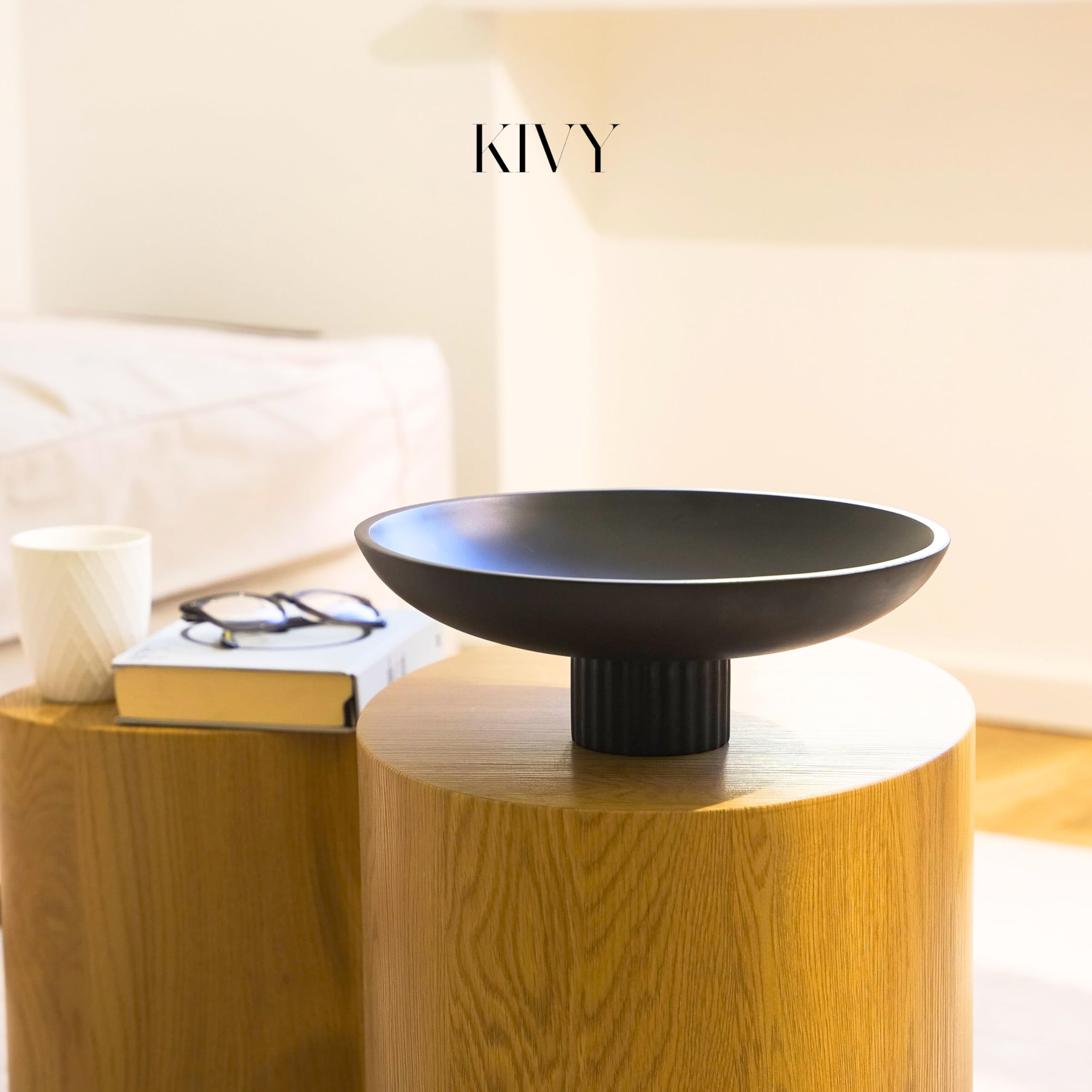 KIVY Large White Concrete Fruit Bowl – Modern Pedestal Decorative Bowl for Kitchen Counter, Entryway Table & Home Decor | Perfect for Displaying Fruits, Keys & Decorative Items