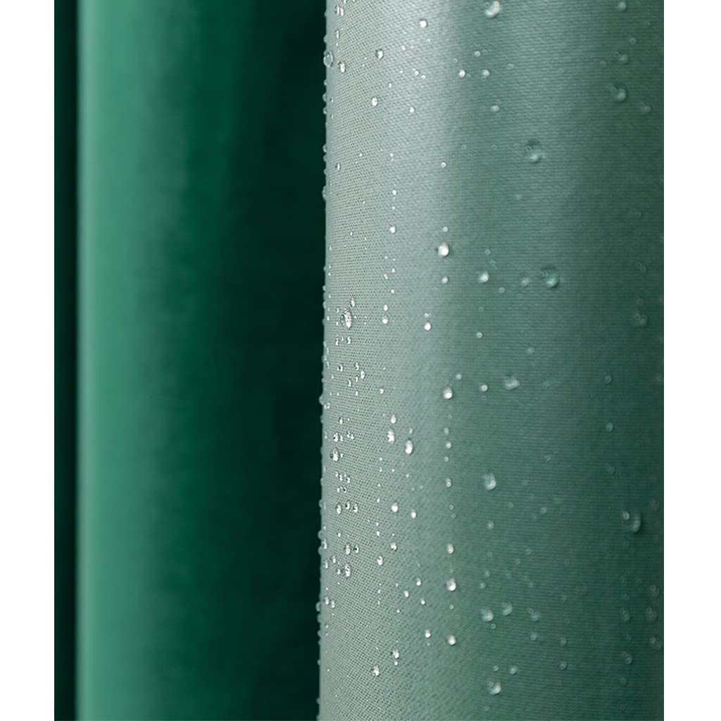 Luxury Heavy Duty Velvet Green Shower Curtain - Waterproof Bathroom Decor with Rust-Proof Metal Grommets & Decorative Gold Hooks (78